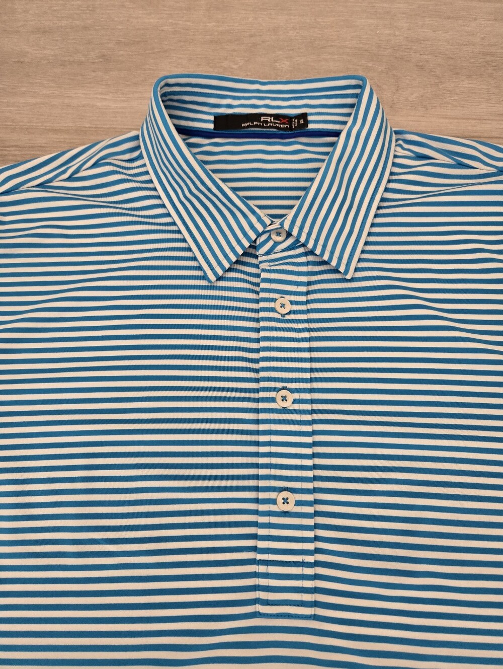 RLX Ralph Lauren Men's Golf Polo Shirt Turquoise & White Striped, Size XL